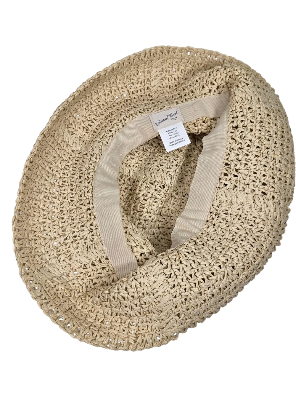 Universal Thread Women's Straw Bucket Sun Hat Beige Paper Crochet Summer Beach